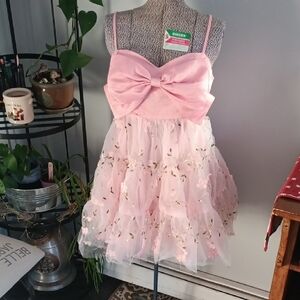 SHEIN Pink Floral Kids Dress with Bow